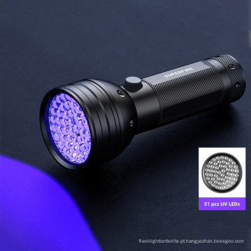 51 lâmpadas Lanterna profissional de luz negra de 365 nm em alumínio Uv Led para urina de cachorro e percevejo de cama Lanterna ultravioleta 395 nm